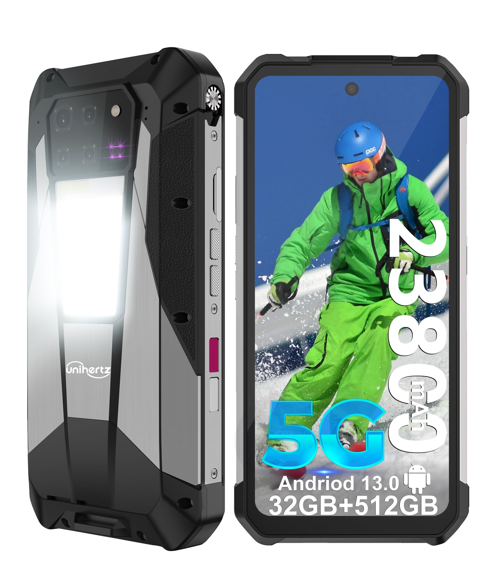 Unihertz Tank 3 Pro Incassable 5G Smartphone pour Camping avec Projecteur GPS OTG 23800mAh 2TB TF/32Go+512Go Dual SIM 6,